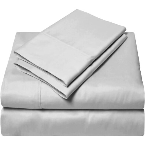 King Size Cotton Sheets Set Light Grey 4 Piece 600 Thread Count Bedding Set with 12 Inch Deep Pocket