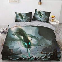 3D Green Dragon Bedding Set Queen King Single with Pillowcases, Fantasy Photographic Duvet Cover for Bedroom Decor