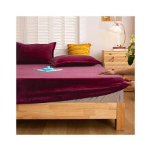 Velvet Fitted Sheet Red 120x200 Extra Soft Plush Deep Pocket 25cm Thick Warm for Small Double Bed