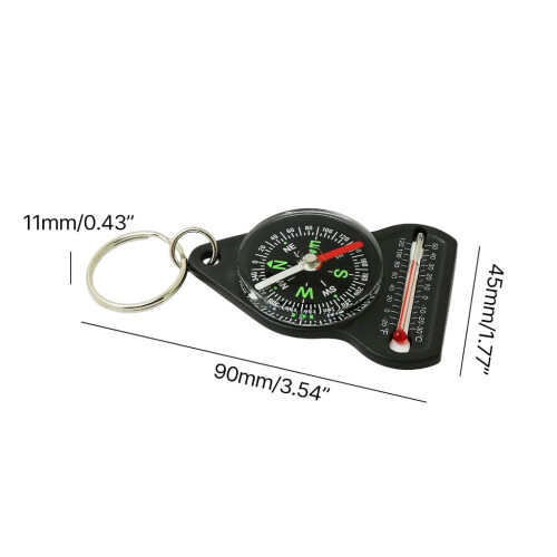 Outdoor Compass Keychain with Thermometer, Compact Dual Function Hiking Camping Navigation Tool 1