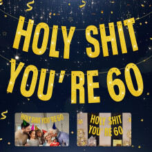 Funny 60th Birthday Banner for Men and Women, Gold Glitter Letters Party Decor Sign, Reusable and Ready to Hang