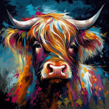 Highland Cow Paint by Numbers for Adults DIY Acrylic Painting Kit 40x50cm Textured Canvas with 3 Brushes