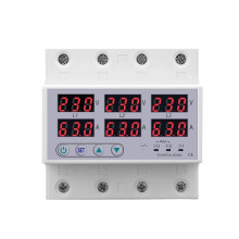 Three Phase Monitoring Relay 63A 3P+N Adjustable Voltage Protection DIN Rail Voltmeter Ammeter