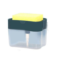 13 oz Blue Kitchen Sink Soap Dispenser Set with Sponge Holder, 2 in 1 Design for Compact Sink Storage