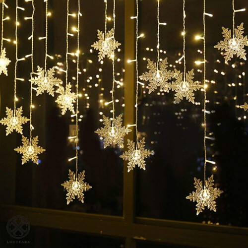 ZOELNIC Christmas96LEDs Snowflake String Curtain Window Light 1