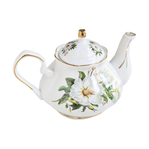 Elegant Floral Embossed Ceramic Teapot-white peony root 500ml