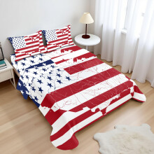 American Flag Sheet Set King Size 4 Piece Patriotic Bedding Set with Navy Red Flag Design