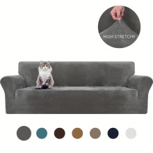 (Grey, 4-seater Sofa) Upgraded Thick Velvet Stretch Sofa Cover, 360 Full Wrap Sofa Protector, Suitable for Armrest Combination