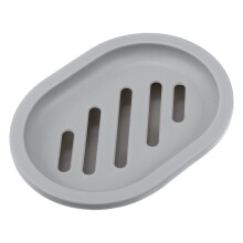 Light Gray Plastic Soap Dish Holder with Drain for Bathroom and Kitchen, Keeps Soap Dry, Easy to Clean