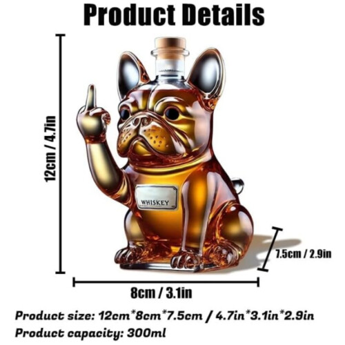 Γυάλινη καράφα ουίσκι French Bulldog 300ml - Διακοσμητική θήκη μπουκαλιών ποτού και κα 1