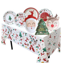 Christmas Party Plates Set for 35 Guests, Festive Disposable Christmas Tableware with Tablecloth