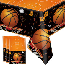 Basketball Tablecloth 3 Pack, Disposable Plastic Table Cover 54x108 inch for Sports Birthday Party