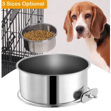 Tigela suspensa de aço inoxidável para animais de estimação, comedouro removível para cães e gatos, ideal para gaiolas, canis e viveiros de