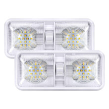 2pcs 12V RV Ceiling Light with 3Stage Brightness Control, Natural White Dual Dome LED Interior Lighting for Camper Trailer