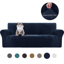 (Navy Color, 3-seater Sofa) Upgraded Thick Velvet Stretch Sofa Cover, 360 Full Wrap Sofa Protector, Suitable for Armrest Combination