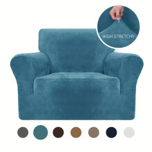 (Peacock Blue, Armchair) Upgraded Thick Velvet Stretch Sofa Cover, 360 Full Wrap Sofa Protector, Suitable for Armrest Combination