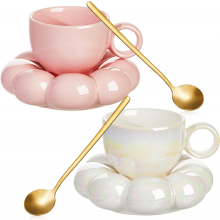 2-teiliges Keramik-Wolkenbecher-Set mit Sonnenblumen-Untersetzer, 200 ml, geeignet für Büro und Zuhause