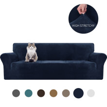 (Navy Color, 4-seater Sofa) Upgraded Thick Velvet Stretch Sofa Cover, 360 Full Wrap Sofa Protector, Suitable for Armrest Combination