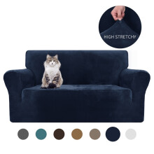 (Navy Color, Two-seater Sofa (loveseat)) Upgraded Thick Velvet Stretch Sofa Cover, 360 Full Wrap Sofa Protector, Suitable for Armrest Combination