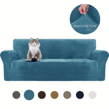 (Peacock Blue, 3-seater Sofa) Upgraded Thick Velvet Stretch Sofa Cover, 360 Full Wrap Sofa Protector, Suitable for Armrest Combination