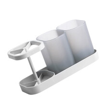 Toothbrush Holder with Mouthwash Cup, Compact Bathroom Organizer, Reusable PP Rack Light Grey