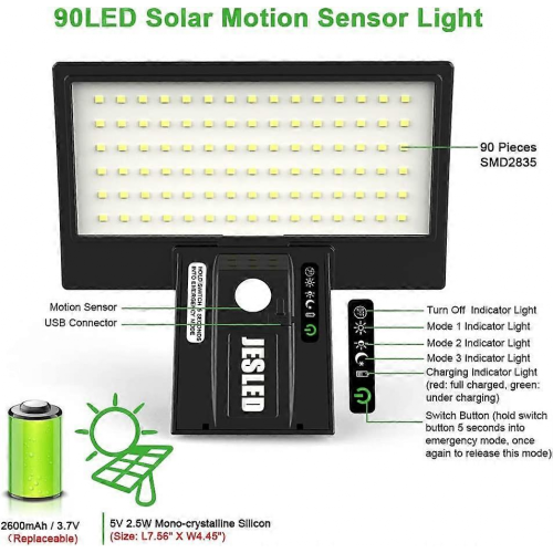 1 Pack Outdoor Solar Light, 90 LED Solar Motion Sensor 1