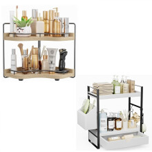 2 Pieces Bathroom Counter Organizer Set, 2Tier Corner Shelf with Sliding Drawer and Removable Basket