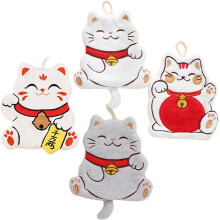 Cute Cat Hand Towels Set 4pcs Quick Drying Absorbent Coral Fleece Hanging Towels for Bathroom and Kitchen