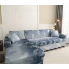 (Blue Grey, 3 3 Seater L-Shaped Sofa Cover 2 Pillow Covers) Luxury Milk Velvet 5D Printed L-Shaped Sofa Cover for 3 3 Seat, with