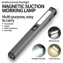 (gray) Multifunctional COB Work Light USB Rechargeable Strong Magnetic Aluminum Clip Light Flashlight for Auto Repair Portable