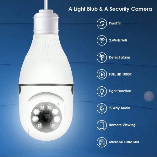 JTKE E27 Bulb Camera 1080P WiFi Panoramic Camera Wireless Security Camera 1