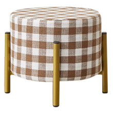 Compact Checkered Storage Ottoman Footrest Stool with Adjustable Height and Soft Faux Leather Cushion, Orange