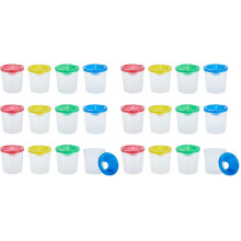 24 Pack No Spill Paint Cups with Lids for Kids, Reusable Toddler Art Supplies in 4 Colors