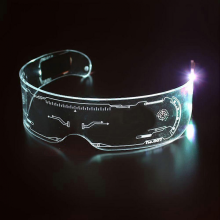 LED-verlichte vizierbril met 7 kleuren en transparante lenzen, cyberpunk rave partybril
