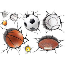 Sports Ball Wall Decals 3d Wall Stickers Break Through Walls Removable Vinyl Diy Basketball Football Football Walls Decorate Boys Playroom Bedroom