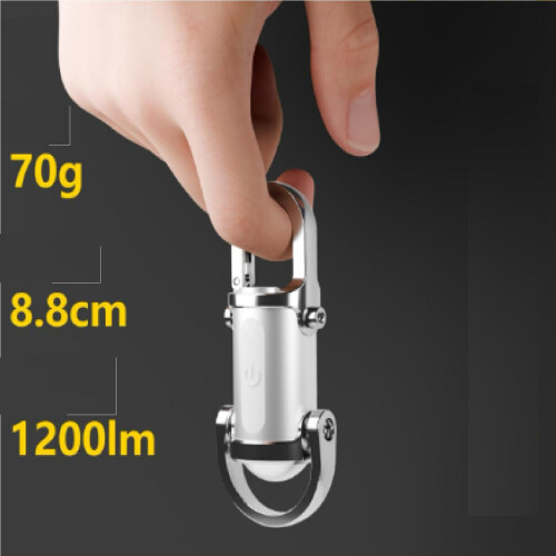 Mini Flashlight 1200LM USB C Rechargeable Keychain Torch 7 Modes Waterproof Alloy 2PCS White 2