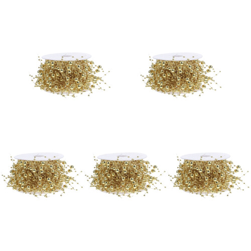 5Rolls Long Golden Artificial Pearl Strings for Vase and Party Decor