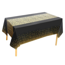 Black and Gold Round Tablecloth 16pcs Plastic Table Cover Waterproof Wrinkle‑ for Party Wedding Events