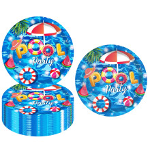50 Pack Pool Party Plates 7 Inch Hawaiian Beach Design Paper Dessert Plates for Summer Events