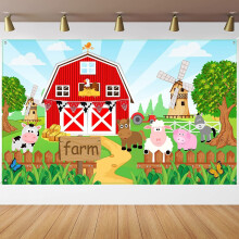 Farm Birthday Backdrop Large Bright Farm Animal Party Decorations for Kids Baby Shower Decor