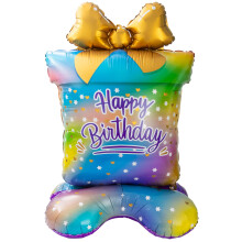 Large Gold Foil Birthday Balloons 45' SelfStanding Design, Gift Box Party Decoration