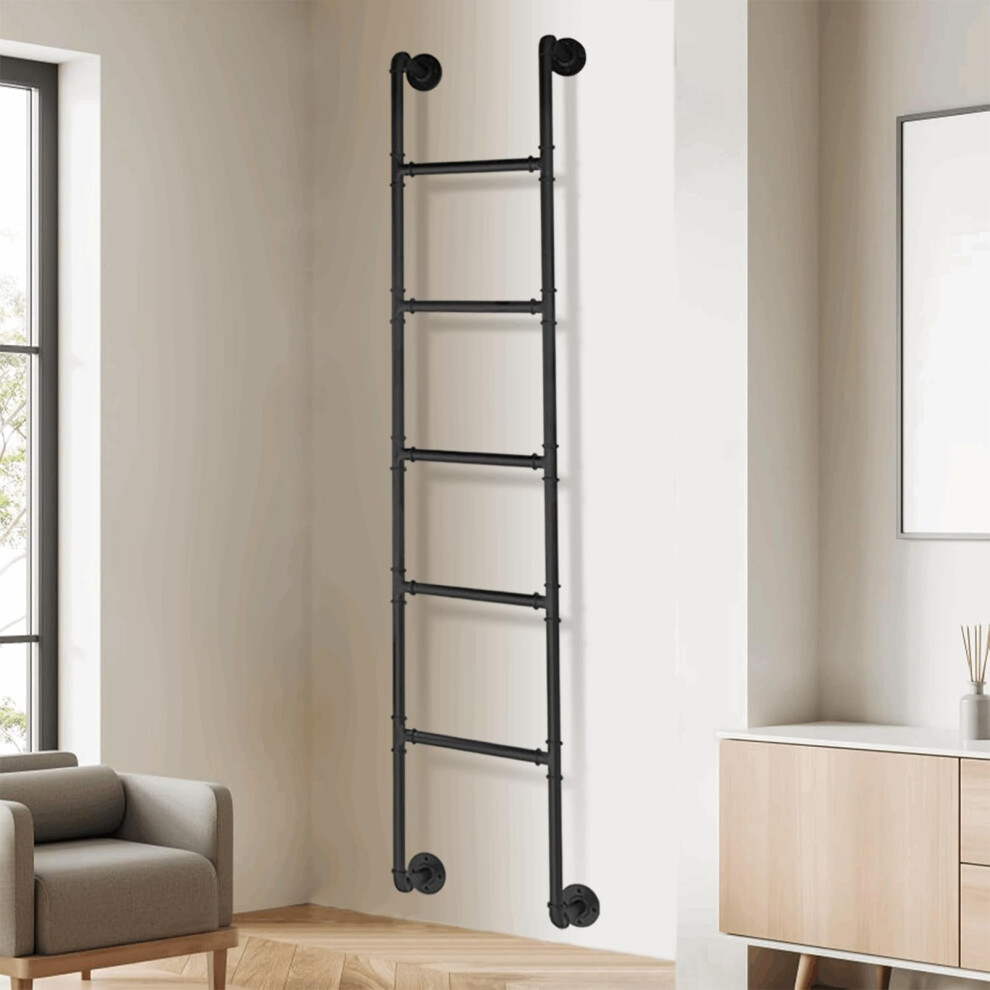 100300Cm Wall Mounted Attic Loft Ladder Black Iron Fire Escape Ladder With Secure Grip Handrails For Home Rv Deck 150Kg Capacity 9351714697705