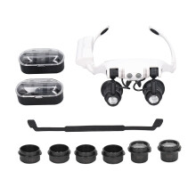Head Magnifying Glass with 2 LED Lights, 8 Interchangeable Lenses 10x–25x, Hands Jewelry and Watch  Magnifier