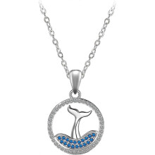 Mermaid Tail Necklace for Teenage Girls, 925 Sterling Silver Necklace with White Blue Cubic Zirconia Pendant for Mermaid Gift Girls