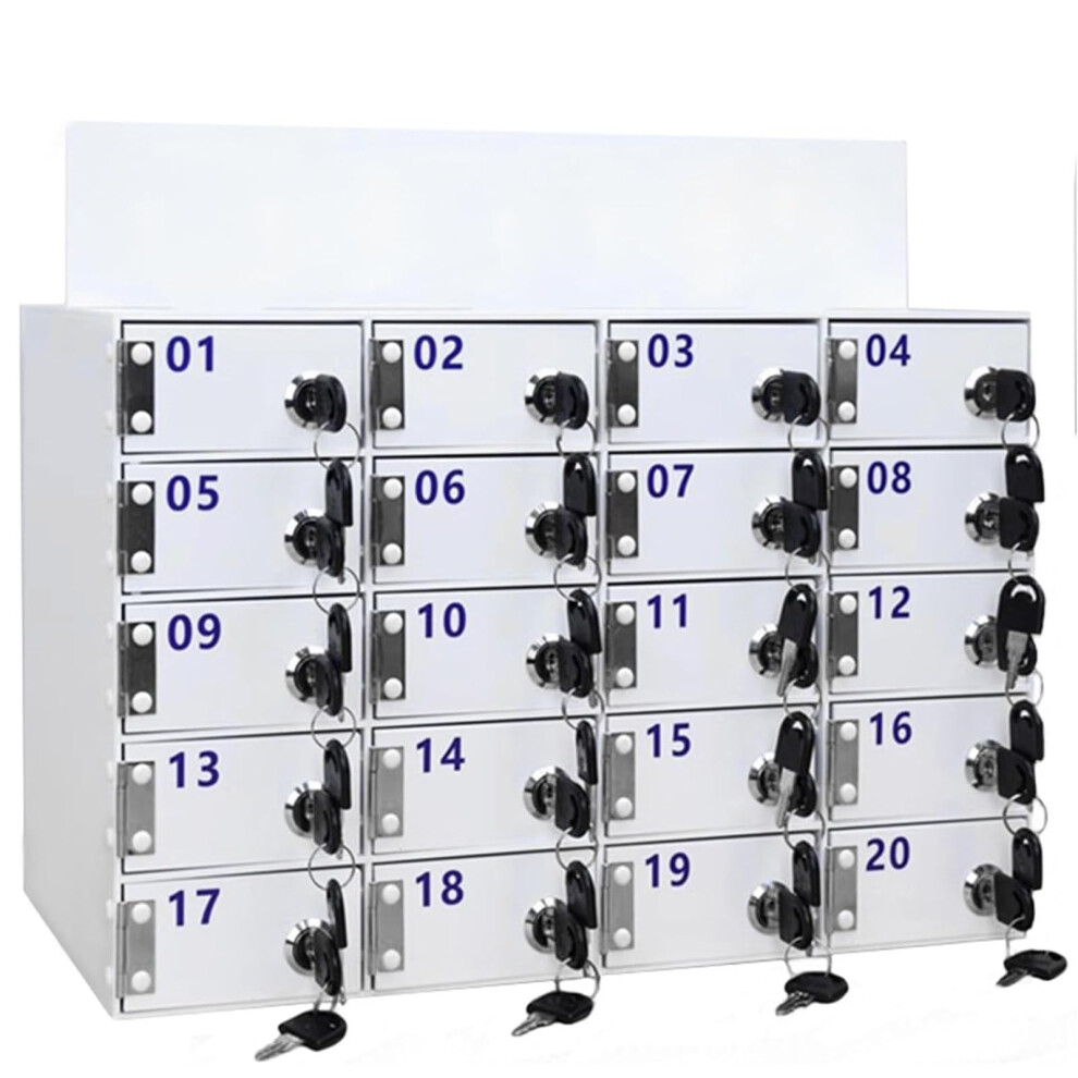 Cell Phone Locker Box, Wall Mounted Clear Acrylic, Key Lock, Charging Holes, 20 Numbered Slots 9045646484631