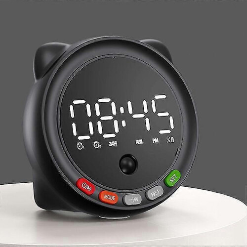 Ff-g60q Cute Bluetooth Speaker Alarm Clock Support Fm / Tf Card Wireless Mini Clock(black)
