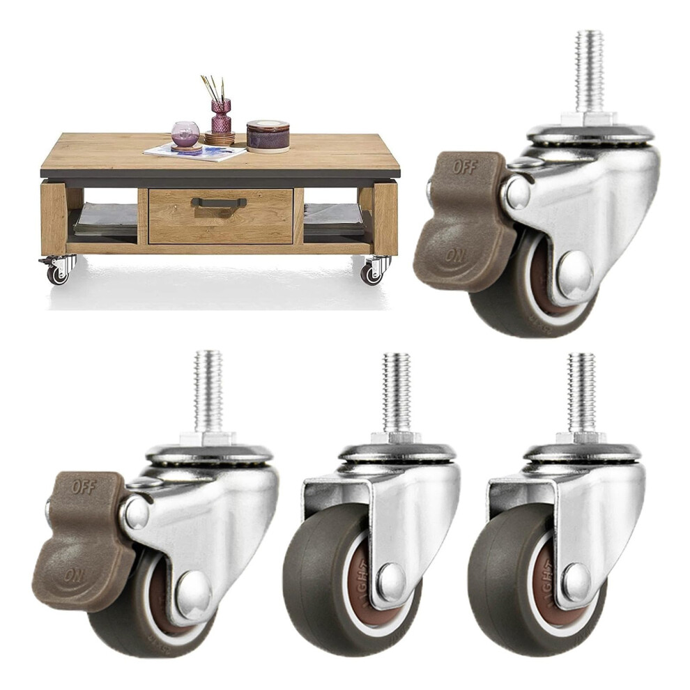 4 Pack 50Mm Furniture Caster Wheels With Dual Brakes, Rubber Swivel Casters For Chairs And Tables, Silent Smooth Rolling 9045646484815
