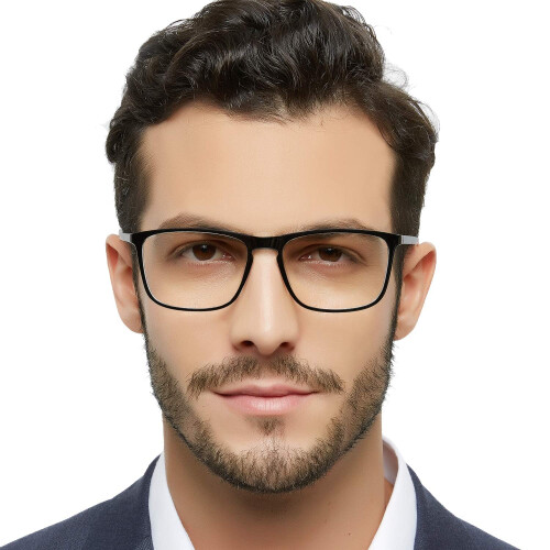 Reading Glasses for Men 1.0x Rectangle Black‑Transparent Frame, Durable Spring Hinge 1
