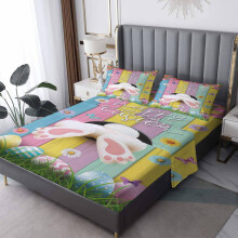 King Size Bed Sheets Set Easter Bunny Design Soft Microfiber Deep Pocket Anti Pilling Bedding