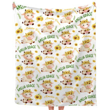 Highland Cow Sunflower Baby Blanket 30x40 Custom Name Super Soft Flannel for Crib or Baby Shower Gift